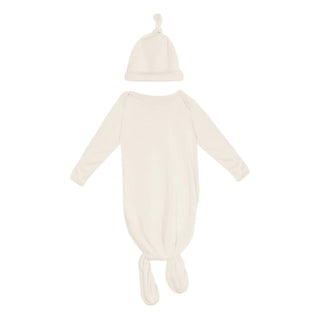 Kickee Layette Gown Converter & Single Knot Hat Set - Natural