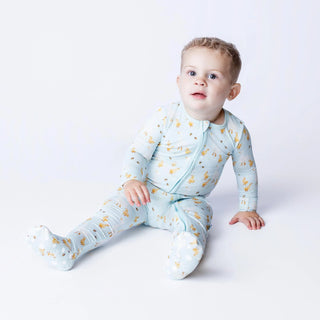 Kickee Print Footie with 2 Way Zipper - Spring Sky Feeding Ducks