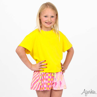 Azarhia Check/Lightning Bolt Colorblock Shorts