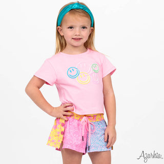 Azarhia Boxy Tee - Pink Puffy Smiley Face