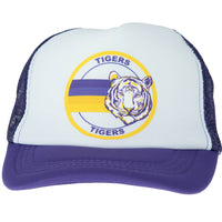 Azarhia Tiger Face Circle Design Purple Trucker Hat