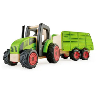 PINToy wooden tractor with trailer farm toy
