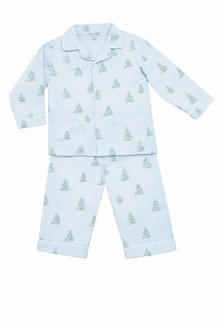 Sweet Dreams kids' blue Christmas tree print two-piece pajamas