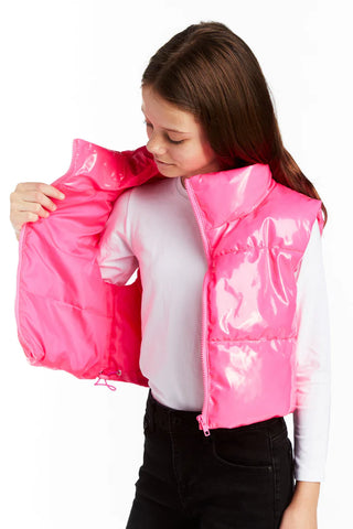 Tractr Cropped Pink Puffer Vest