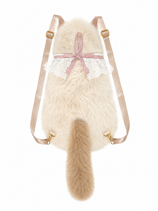 Cute Tan/Brown Meow Kitty Furry Backpack - It Actually Meows - view 3