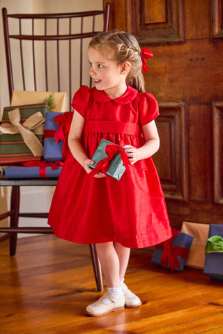 Little English red Peter Pan Formal Dress front view