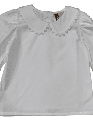 Girls White L/S Ric Rac Shirt