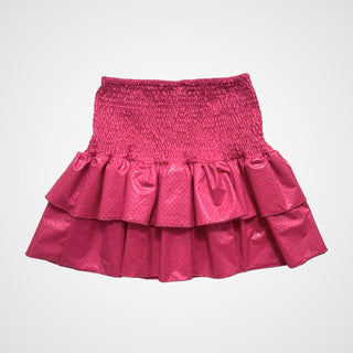 Little Olin Faux Leather Tiered Fuchsia Ruffle Skirt