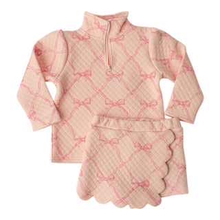 Kassidy Scalloped Pink Quilted Skort Set- Dainty Bows