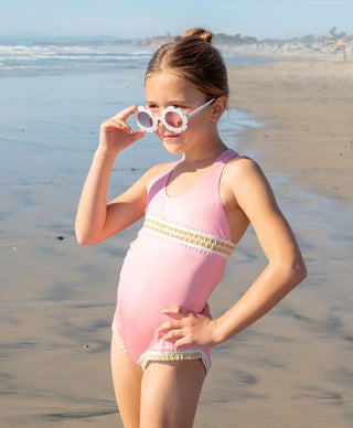 PQ Swim Bright Pink Sands Mabel Rainbow Embroidered Swimsuit