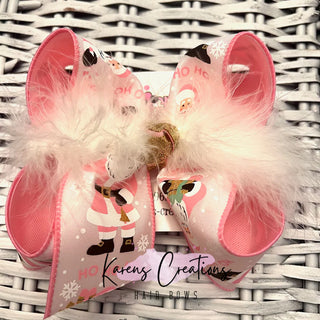 Pink Glitter Santa Claus Hair Bow - Jumbo