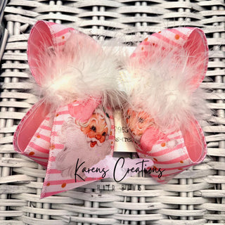 Pink Vintage Santa Christmas Hair Bow - Medium