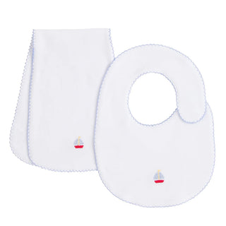 Little English Pinpoint Bib n' Burp Set- Sailboat
