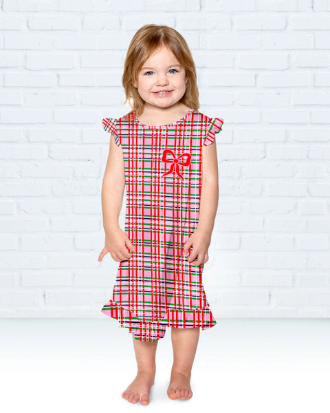Kids Merry Magic Plaid Silky Pajama Dress