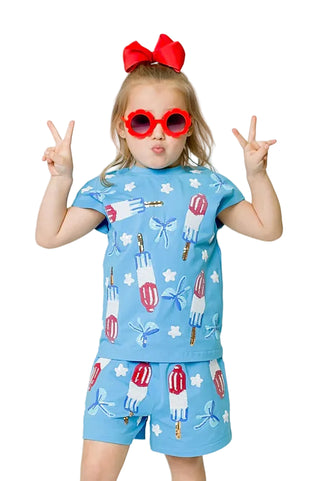 Belle Cher Patriotic RWB 2Pc Popsicle Short Set