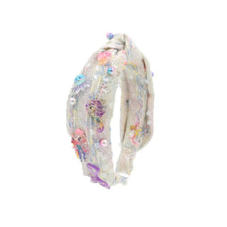 Linen Sea Charm and Pearls Knot Headband