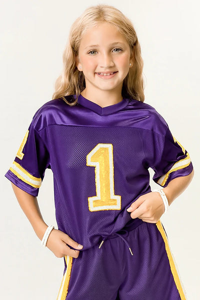 Belle Cher Purple & Gold Sequin Football Jersey