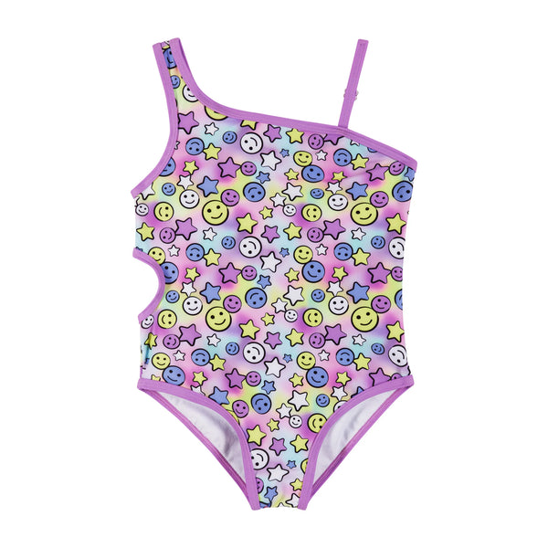 Purple Smiley Face Swimsuit with Cutout