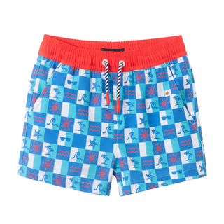 Andy & Evan Blue Checkered Boys Lined Swim Trunks