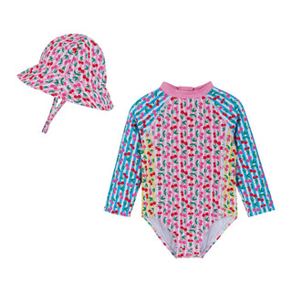 Andy & Evan Pink Cherry Baby Rashguard w/ Hat