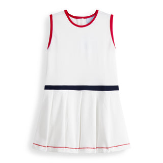 Bella Bliss Celeste Dress - White Pique with Red/Navy Trim