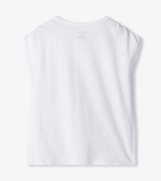 White Cinched Shoulder Tiger Top