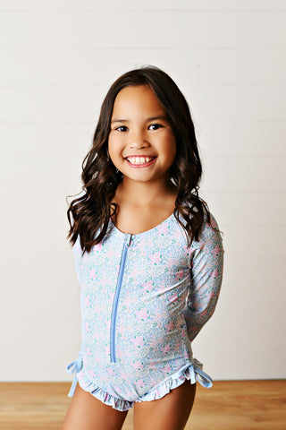 Swoon Baby Spring Ditsy Floral L/S Rashguard Swimsuit
