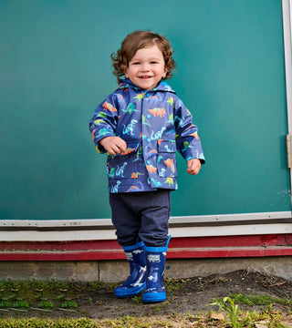 Boys Dino Party Button-Up Rain Jacket