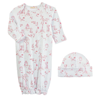 Baby Club Chic Toile De Jouy Pink Gown and Hat Set