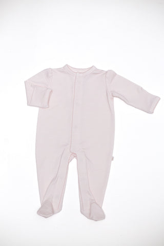 Bei Bei puff sleeve bamboo snap romper in petal pink stripes, additional view
