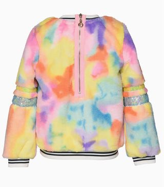 Hannah Banana Faux Fur Cloud Print Top w/ Sequin Happy Face Patch
