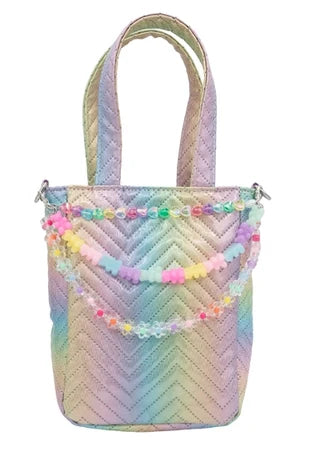 Chevron Pastel 3 Link Charm Top Handle Bag