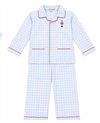 Sweet Dreams kids' blue plaid pajamas with embroidered nutcracker