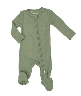 Angel Dear 2 Way Zipper Footie -  Rib Oil Green