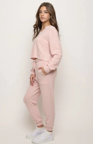 Kaveah Hacci Jersey Keyhole Cropped Pullover - Petal Bloom