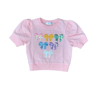 Lulu Bebe Bows Sequin Puff Sleeve Top