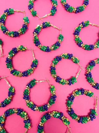Golden Lilly Sequin Hoop Earrings - Mardi Gras
