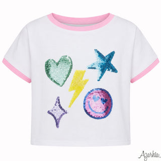 Sequin Bright Emojis White Boxy Tee
