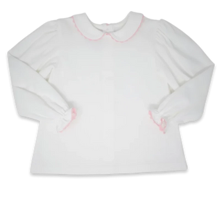 White Better Together L/S Blouse w/ Pink Trim