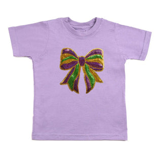 Sweet Wink Mardi GrasSequin Bow Patch T-Shirt- Lavender