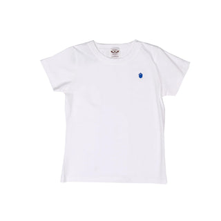 The Oaks Solid White S/S Signature Tee with Royal Blue Acorn