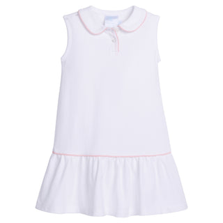 Little English Sleeveless Polo Dress - White with Light Pink Trim