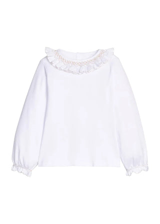 Little English Smocked Madeline Blouse - White with Ivory