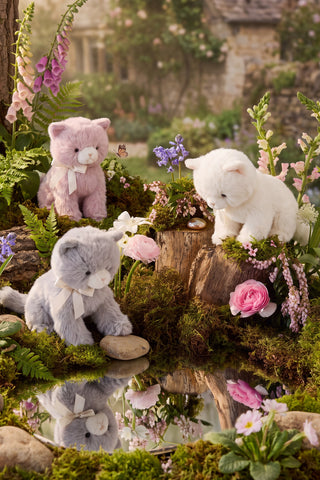 Moon the Kitty plush in Snow, Soft Grey and Violet