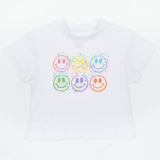 Azarhia Boxy Tee - White Splatter Smiley