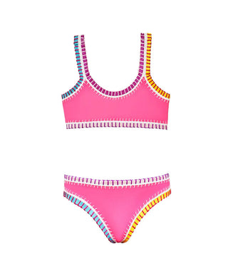 PQ Swim Hot Pink Sporty Rainbow Embroidered Bikini