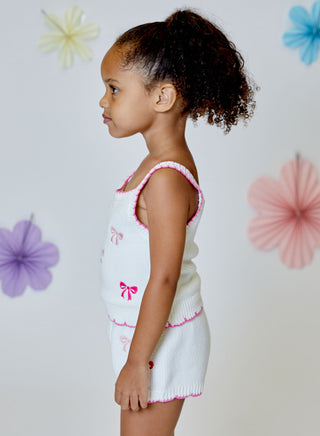 Winter White 2Pc Embroidered Bow Short Set