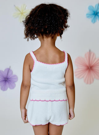 Winter White 2Pc Embroidered Bow Short Set