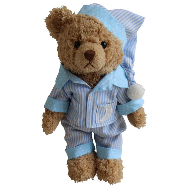 Powell Craft Plush Teddy Bear in Blue Striped Pajamas and Night Cap