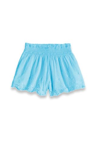 Tractr Light Blue Smocking Shorts Set w Floral Eyelets